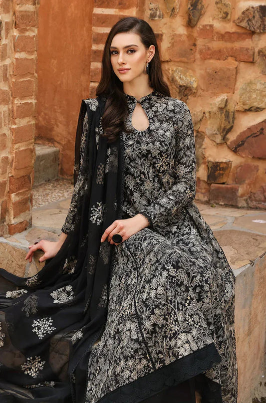 3pc Unstitched Embroidered Black Lawn