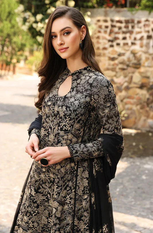 3pc Unstitched Embroidered Black Lawn